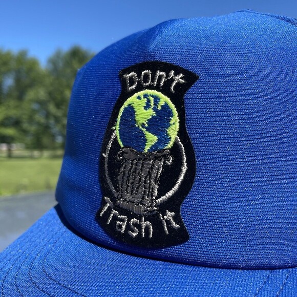 Vintage Don’t Trash It Earth Day Global Health Recycling Peace Love Patch Hat - Picture 4 of 12